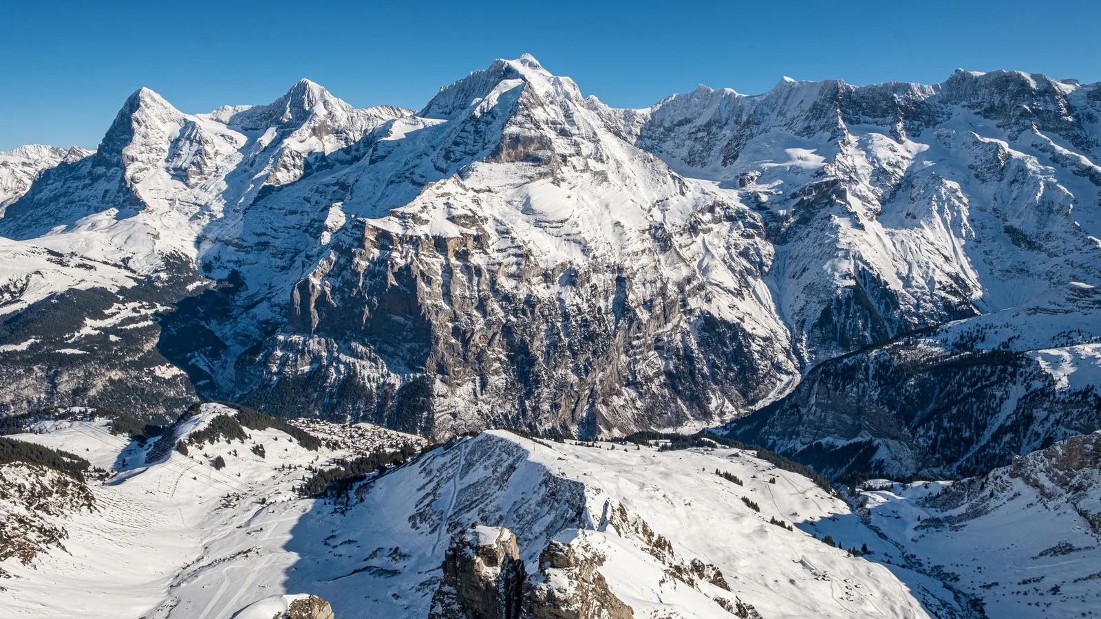 Snow-covered Alpine peaks in winter