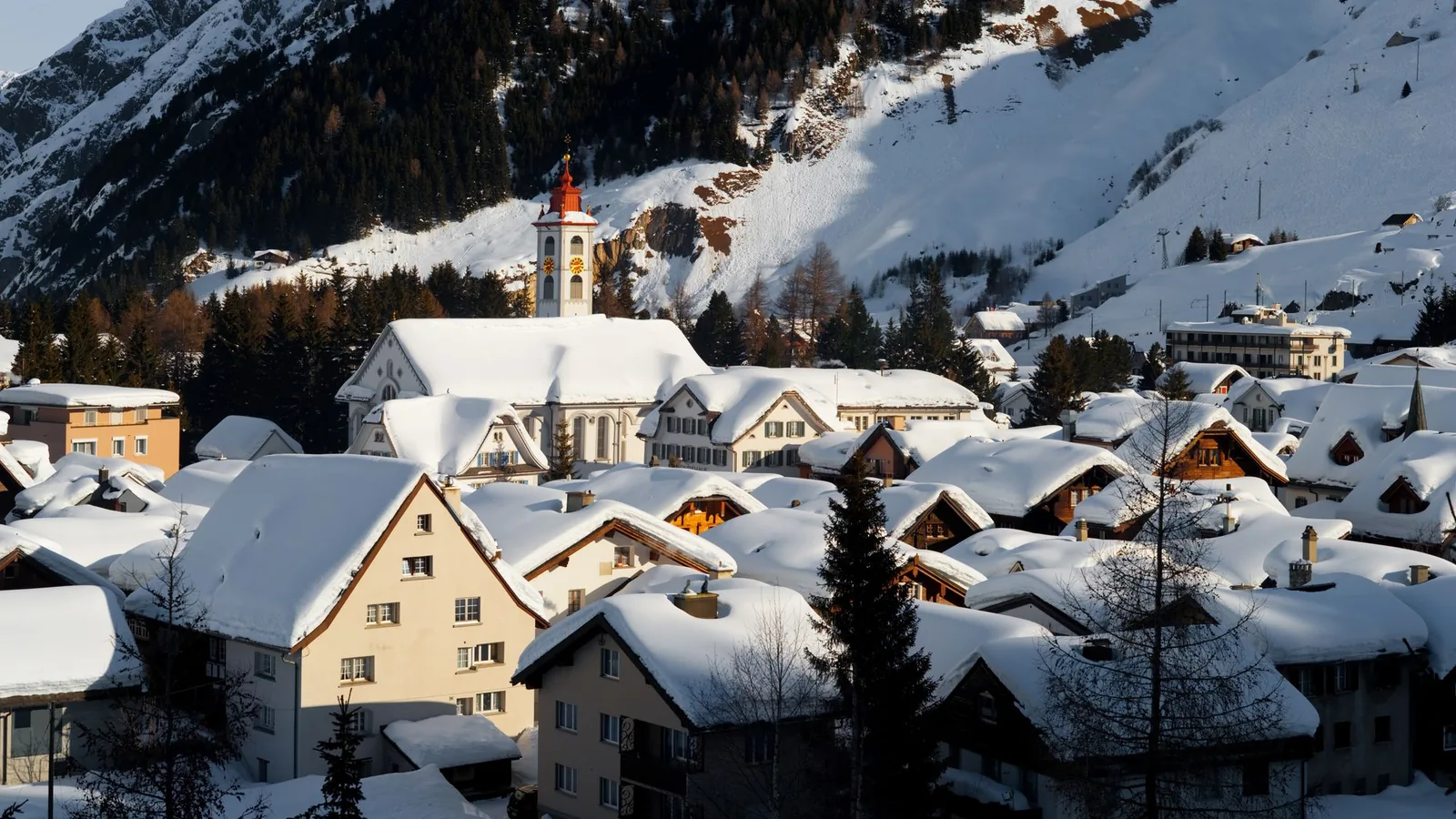 Andermatt village in the snow, Switzerland