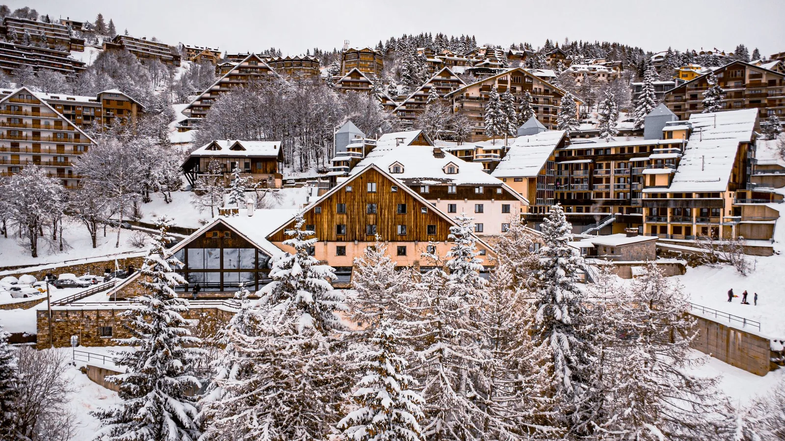 Snow-covered Alpine village in winter