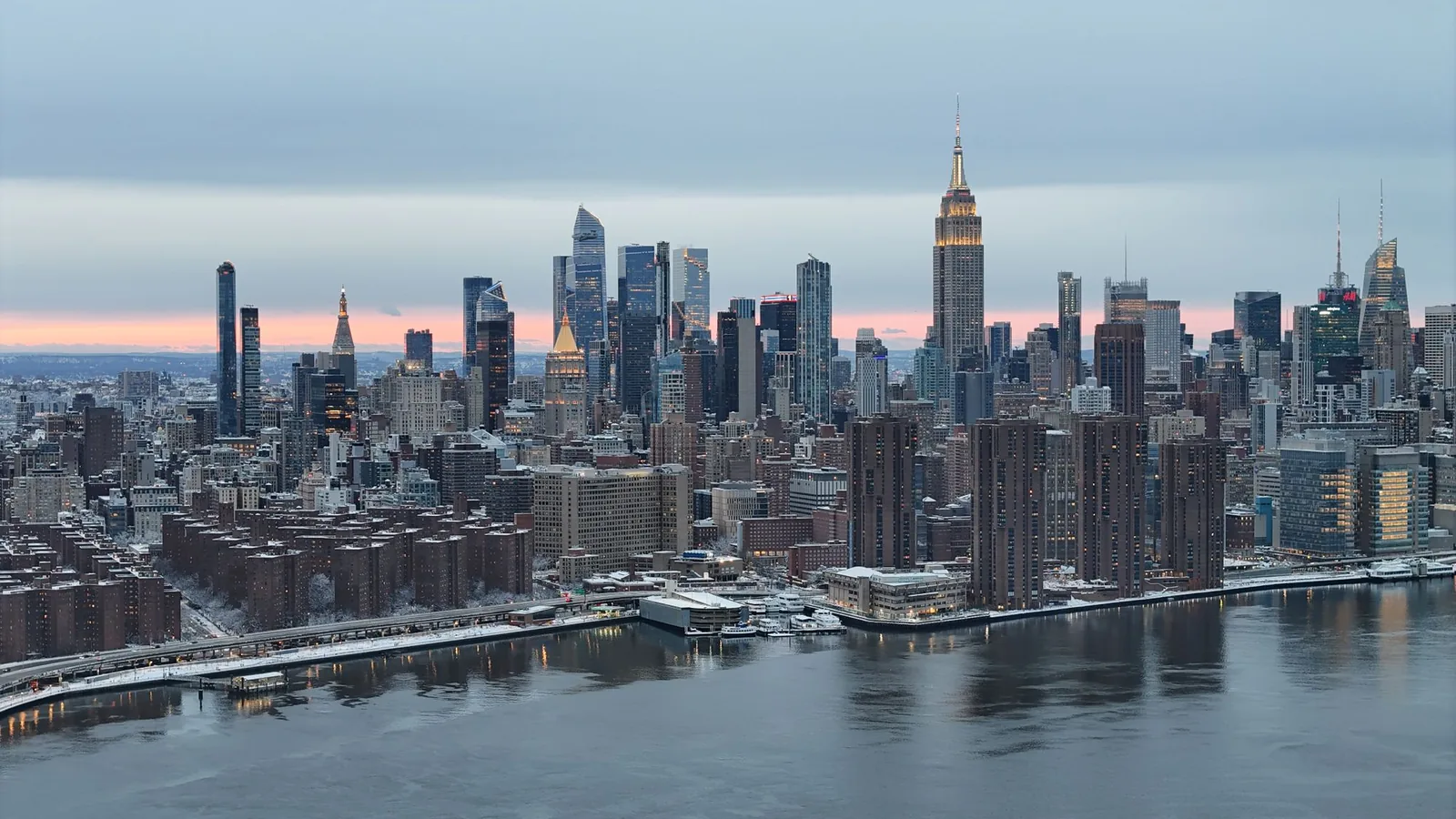 Manhattan skyline in winter