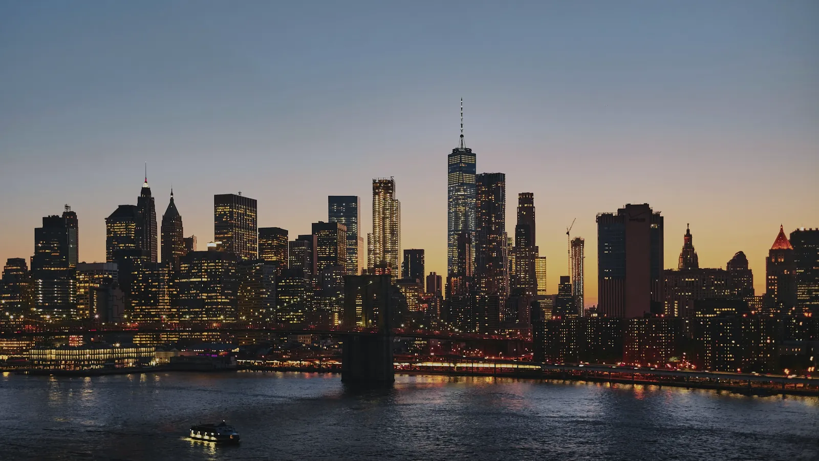 The New York skyline at dusk