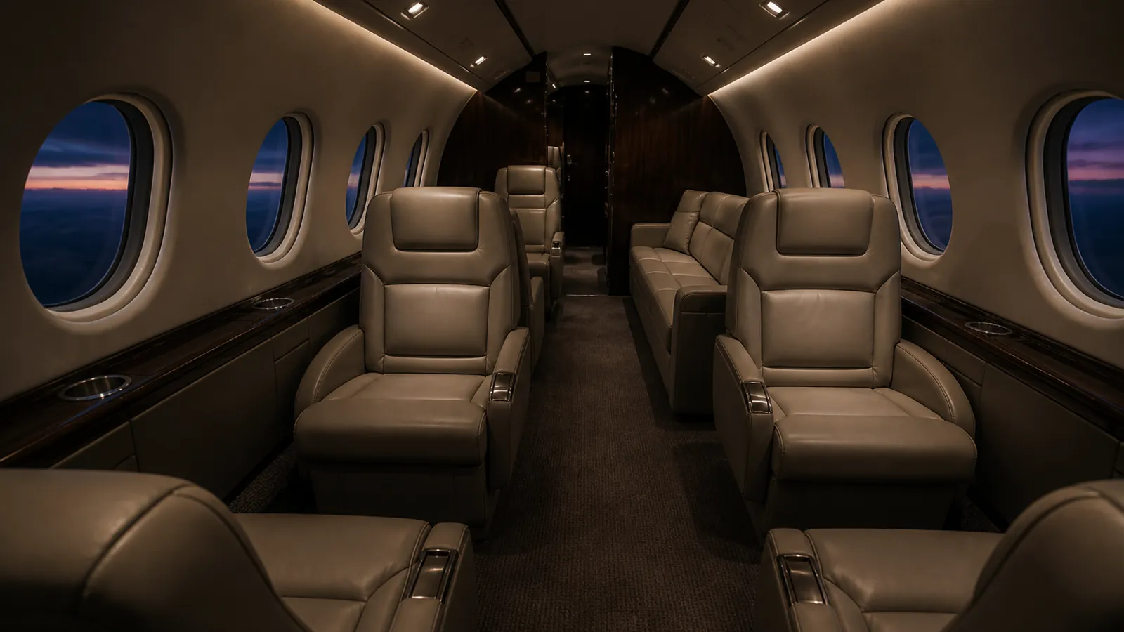Super-midsize jet cabin