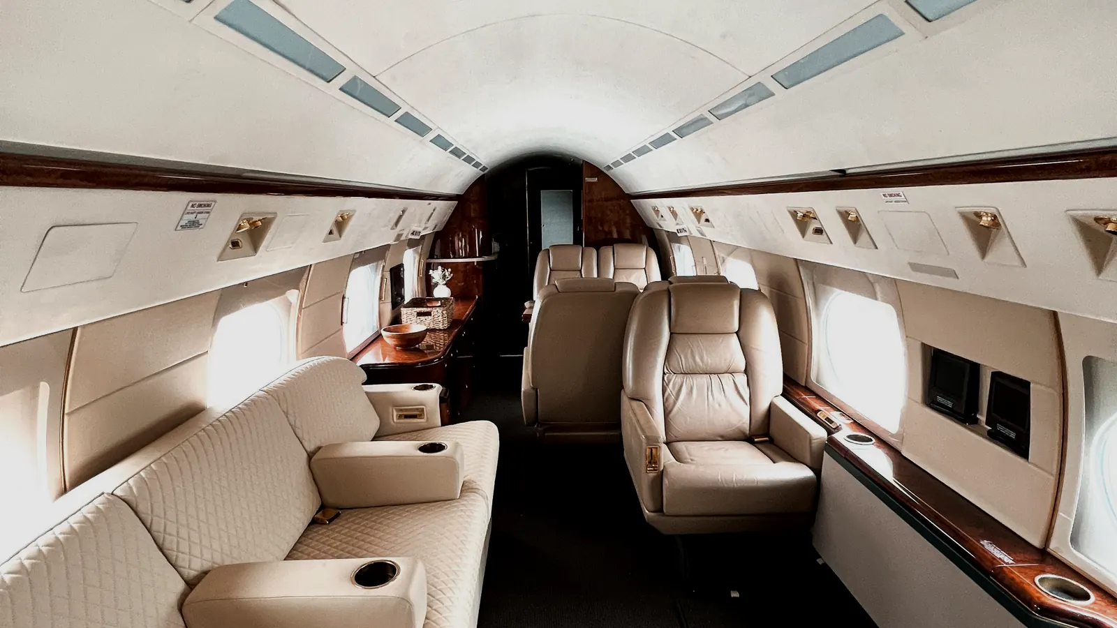 Cabin, illustrative of the class: club four plus a three-place divan, flat floor throughout.