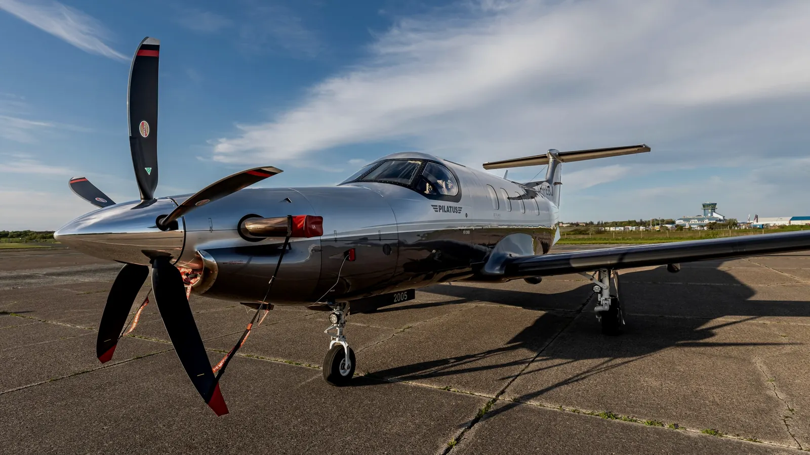 A Pilatus PC-12 on the ramp