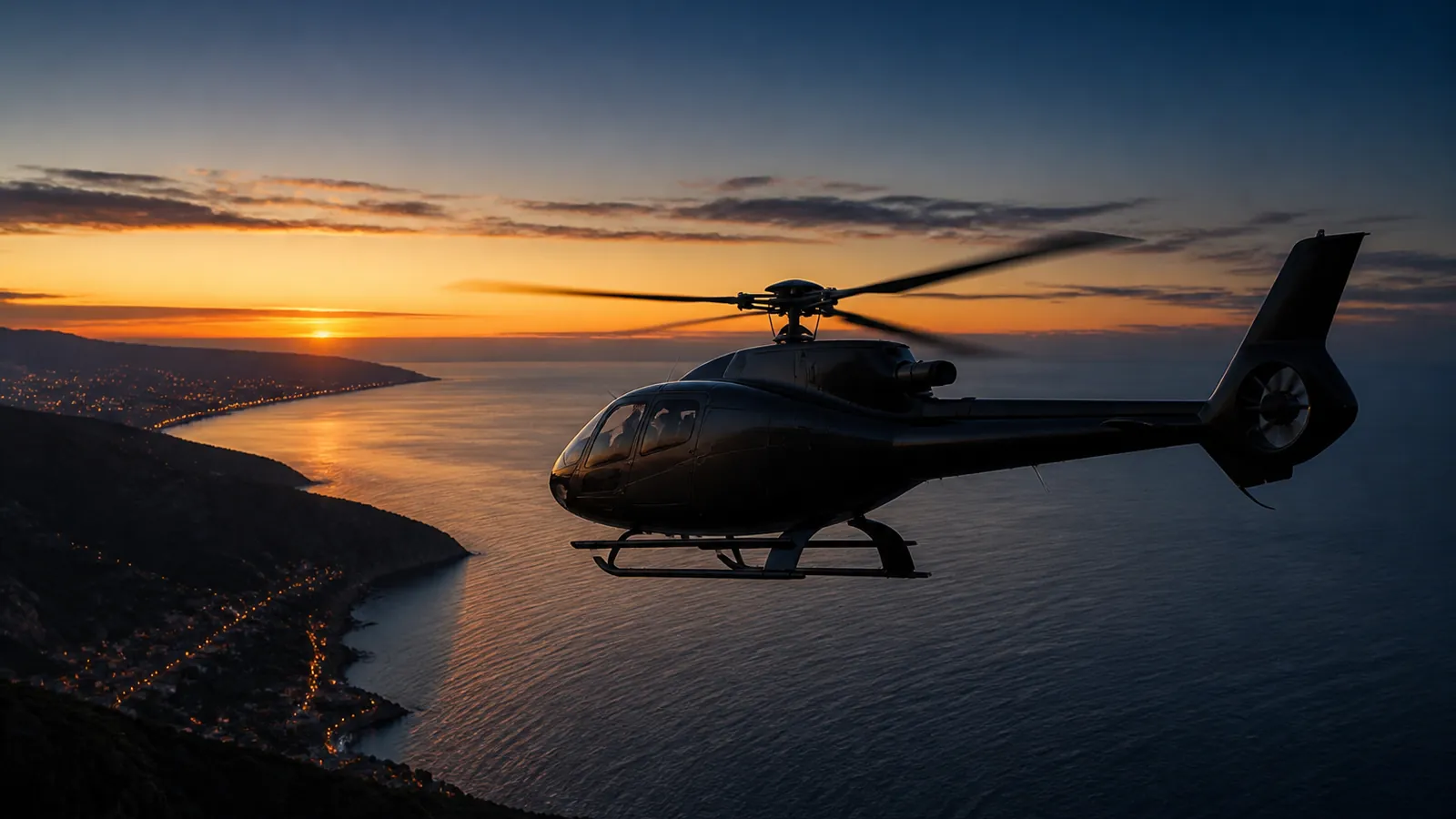 Helicopter over the Mediterranean coastline