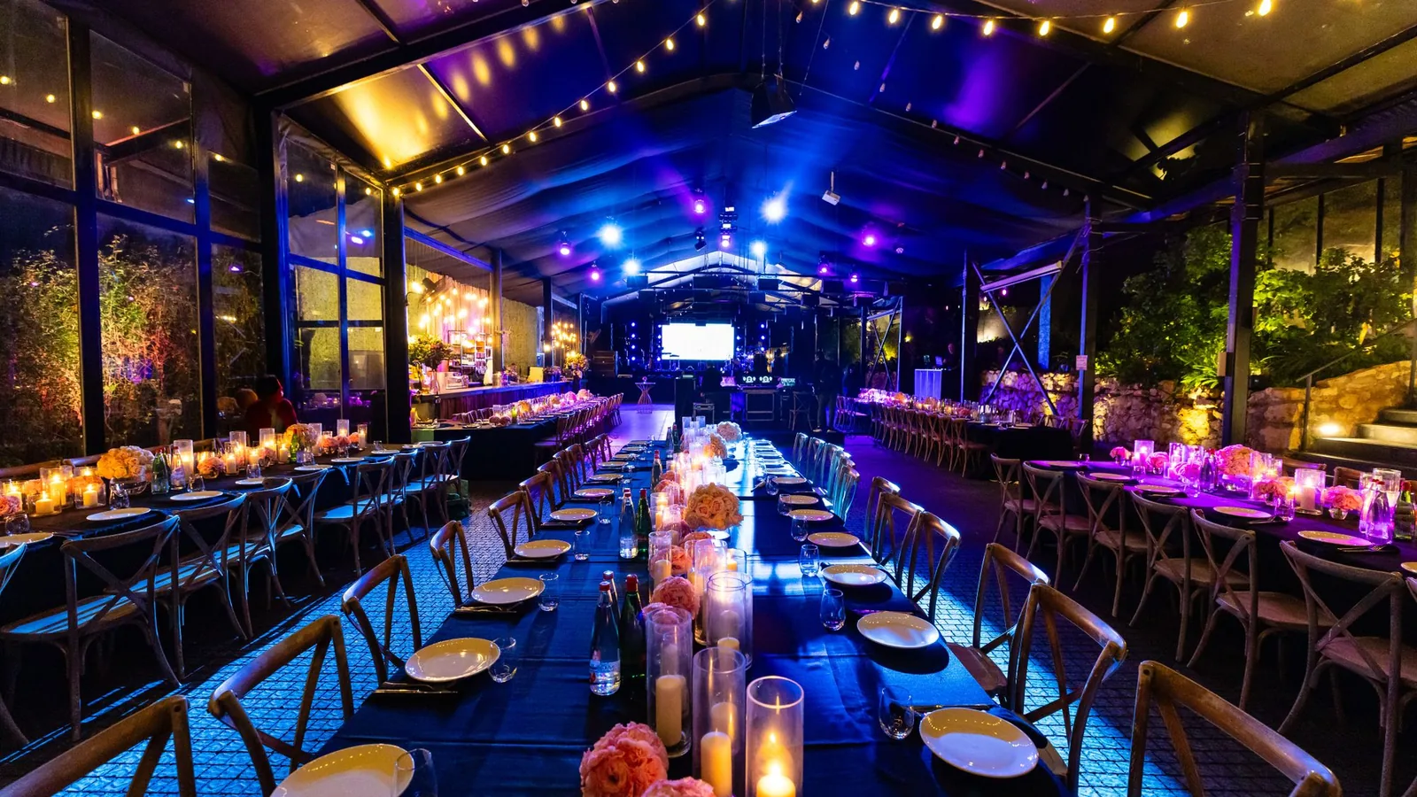 Event venue set for a gala dinner