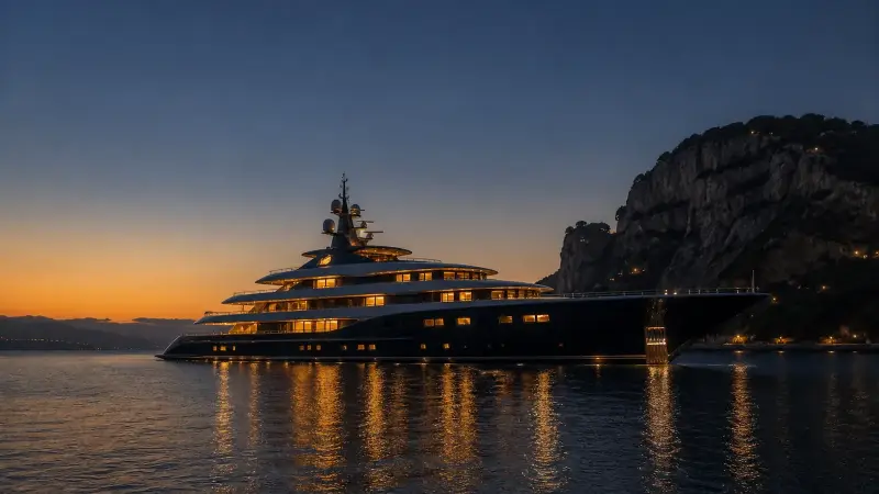 A superyacht at anchor on the Riviera
